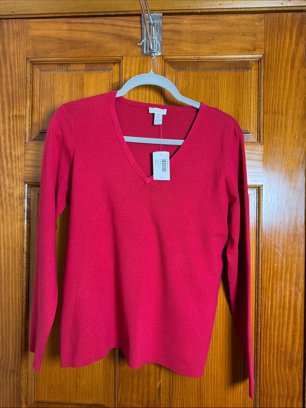 Chico’s V-neck Long Sleeve Sweater in Red